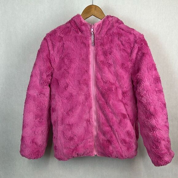 Lands' End Kids Girls Reversible Insulated Fleece Jacket Sz XL 14-16 Pink - Picture 4 of 11